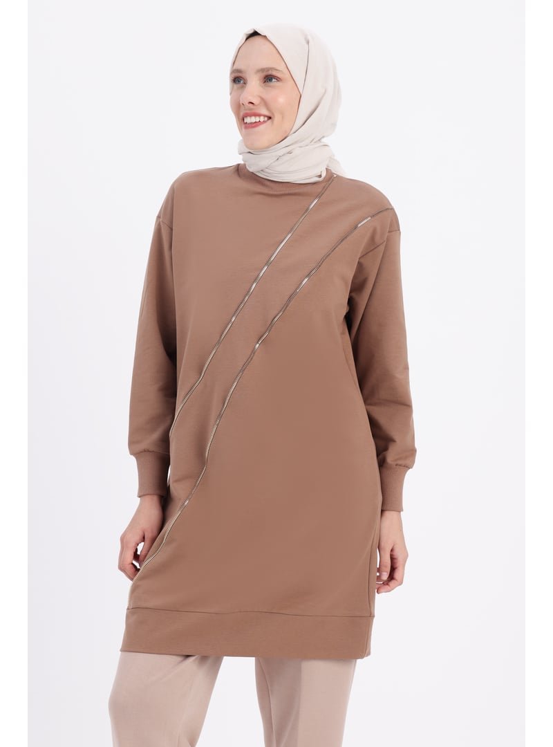 Allday Vizon Süs Fermuarlı Büyük Beden Sweat Tunik