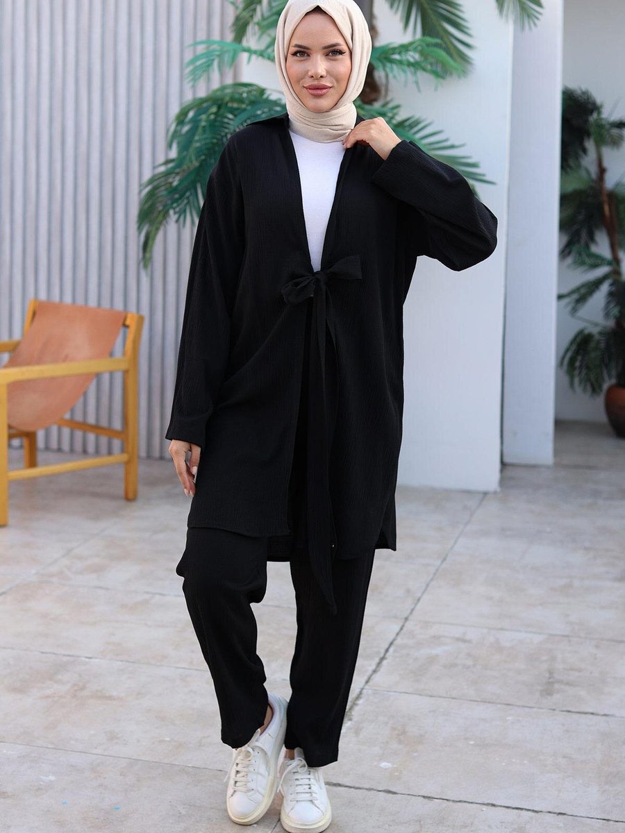 Misskayle Siyah Bağlama Detaylı Kimono Takım