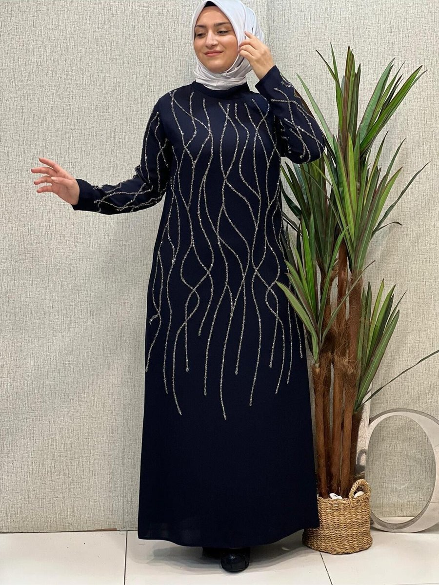Butik Büyük Beden Lüx Taşlı Krep Abiye Elbise