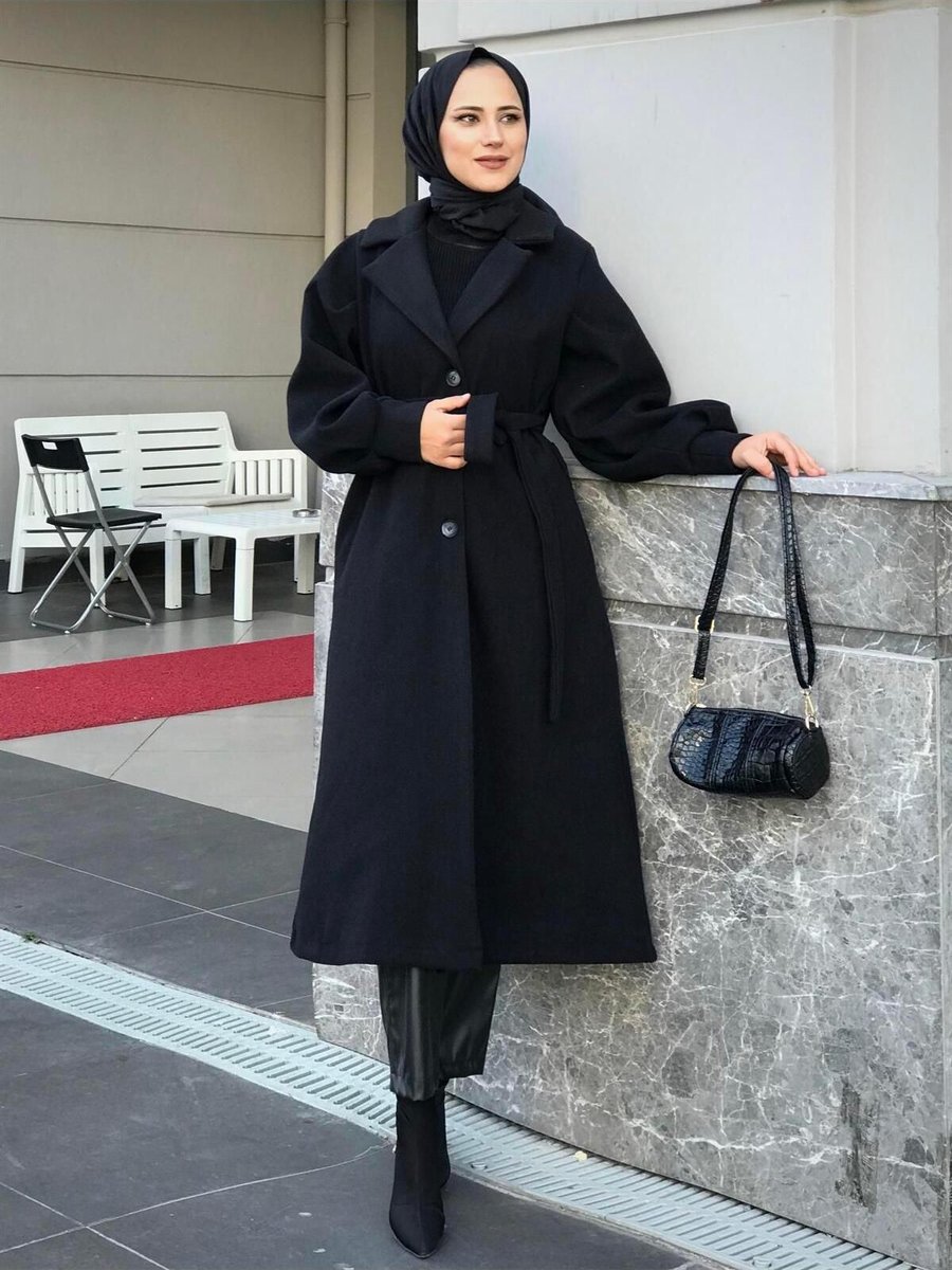 Merven Akyüz Catherina Kaşe Kaban Siyah