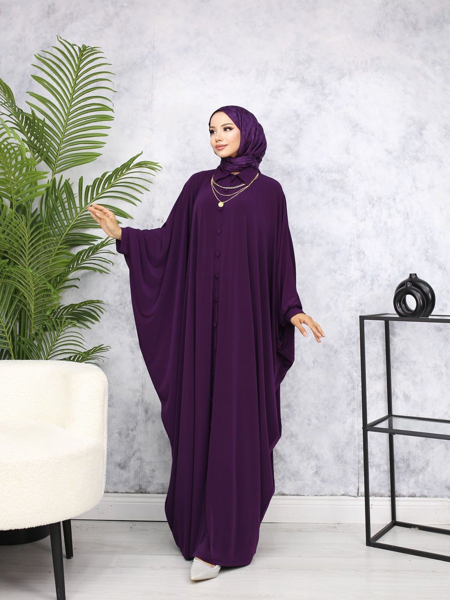 Mçmoda Yakalı Düğmeli Uzun Ferace Elbise