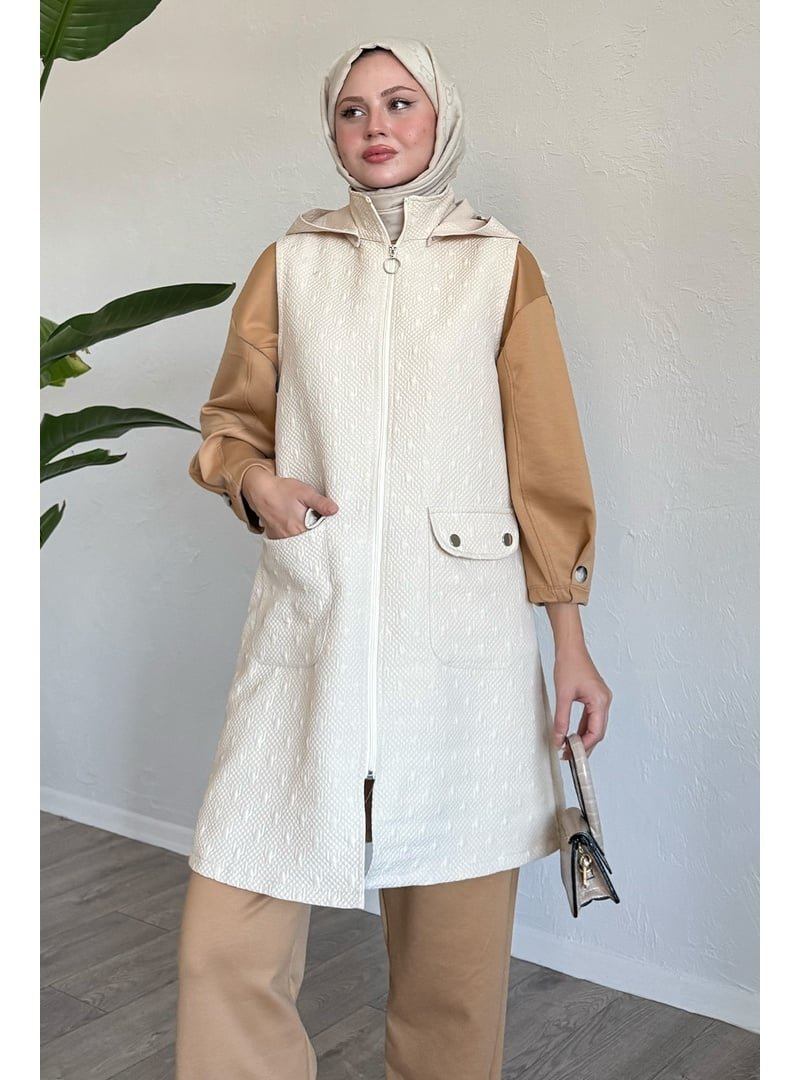 InStyle Cepli Kapitone Krem Yelek