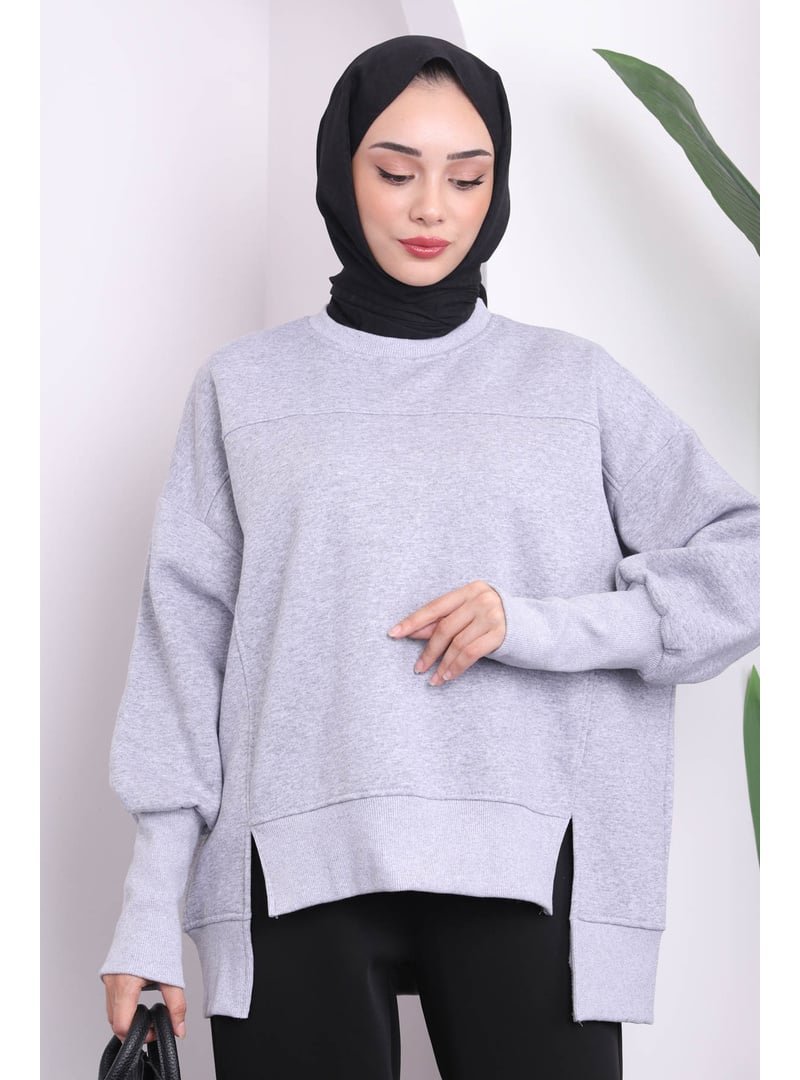 İmaj Butik Gri Bisiklet Yaka Üç İplik Basic Sweat