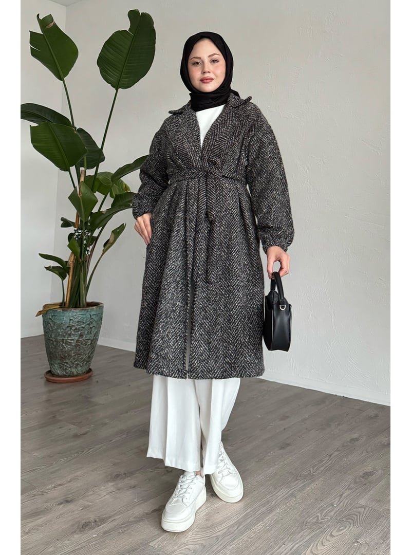 InStyle Balıksırtı Koyu Gri Kaşe Kaban