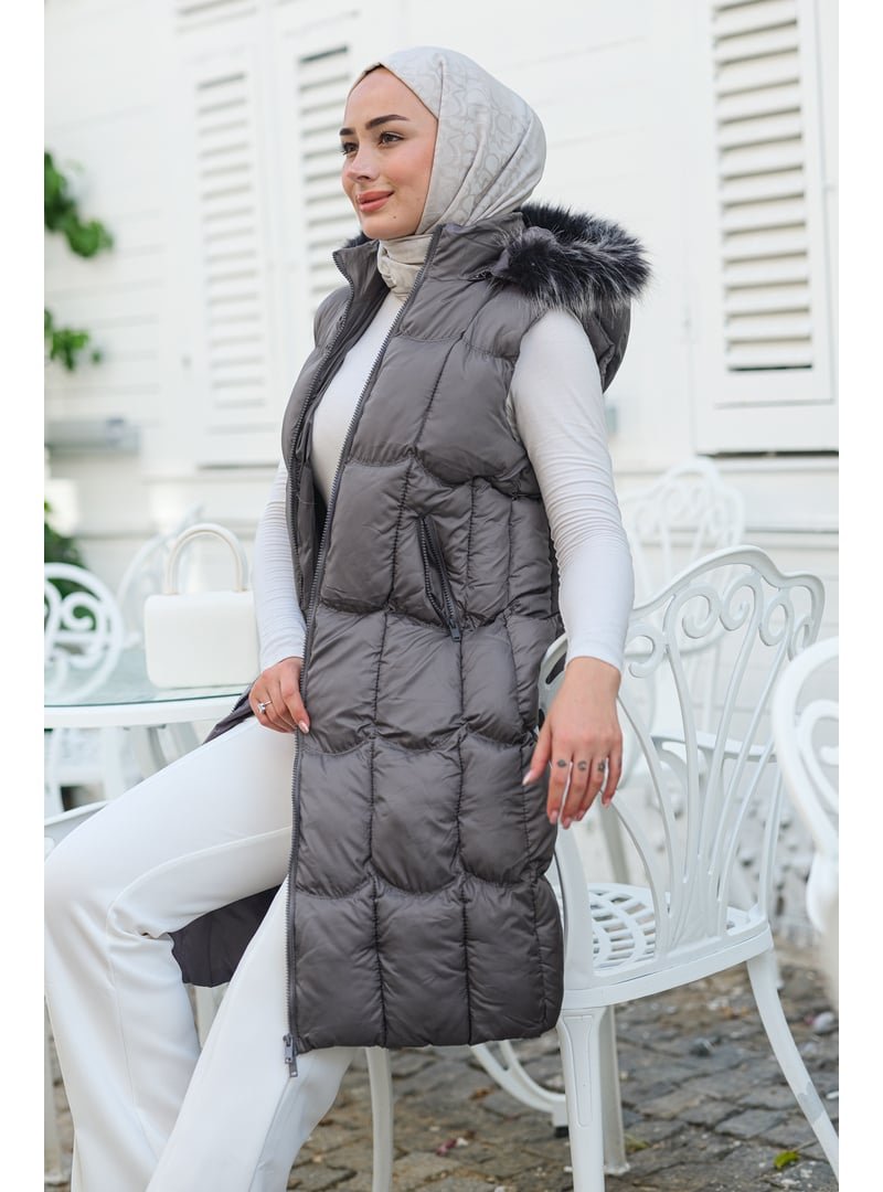 Locco Moda Gri Kapüşonlu Şişme Yelek