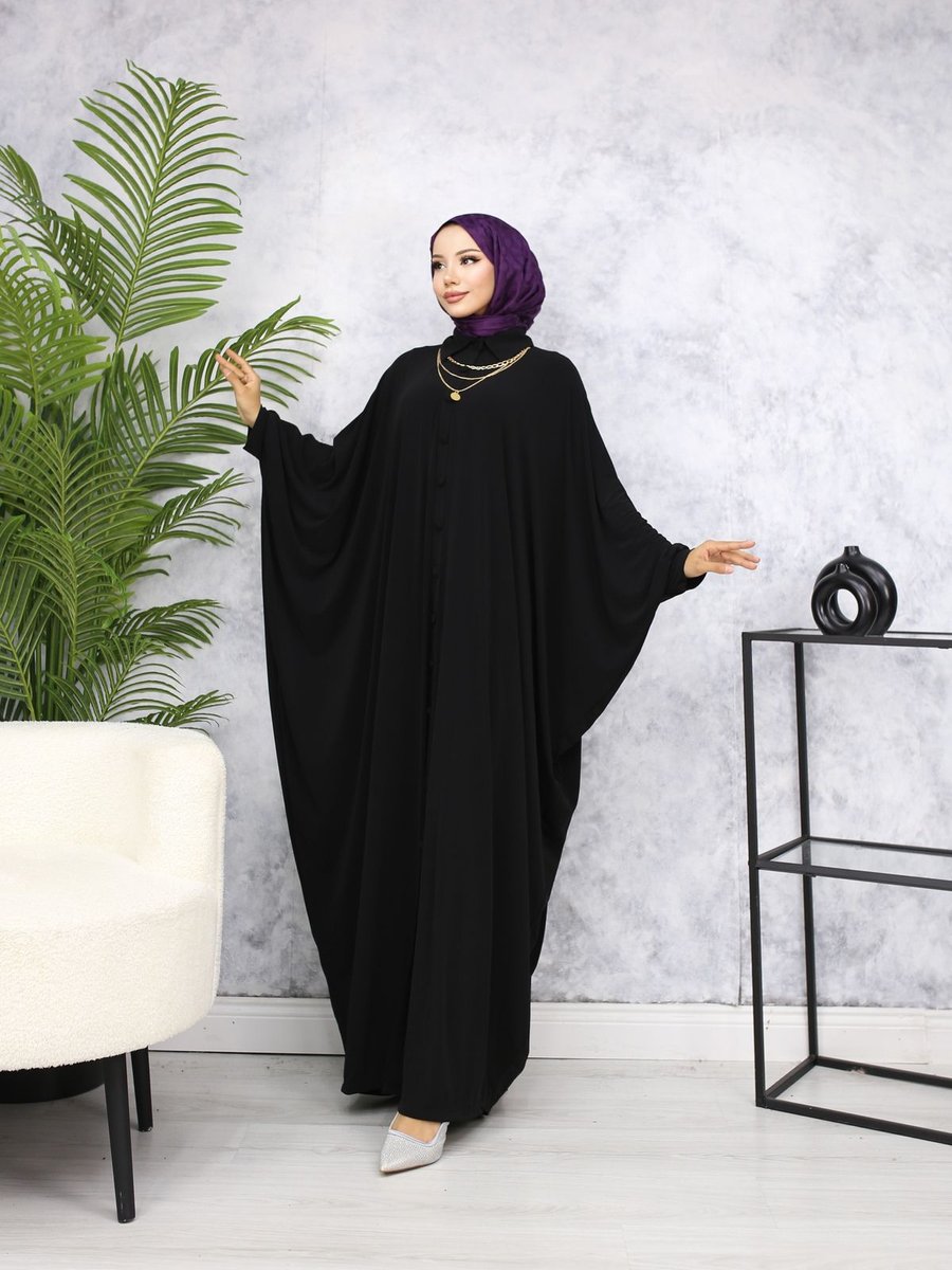 Mçmoda Yakalı Düğmeli Uzun Ferace Elbise