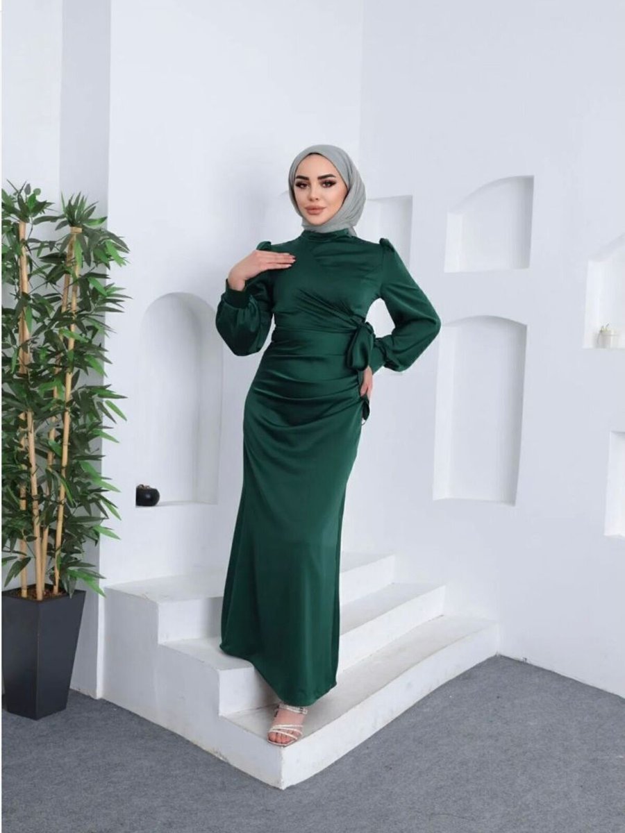 Modadeywearst Yandan Bağlamalı Saten Abiye Elbise