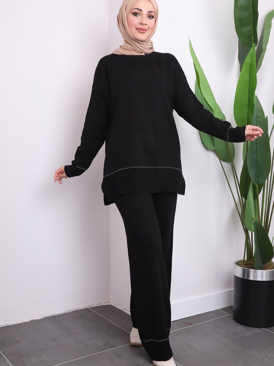 İmajbutik Siyah Pantolonlu Triko Tunik Takım
