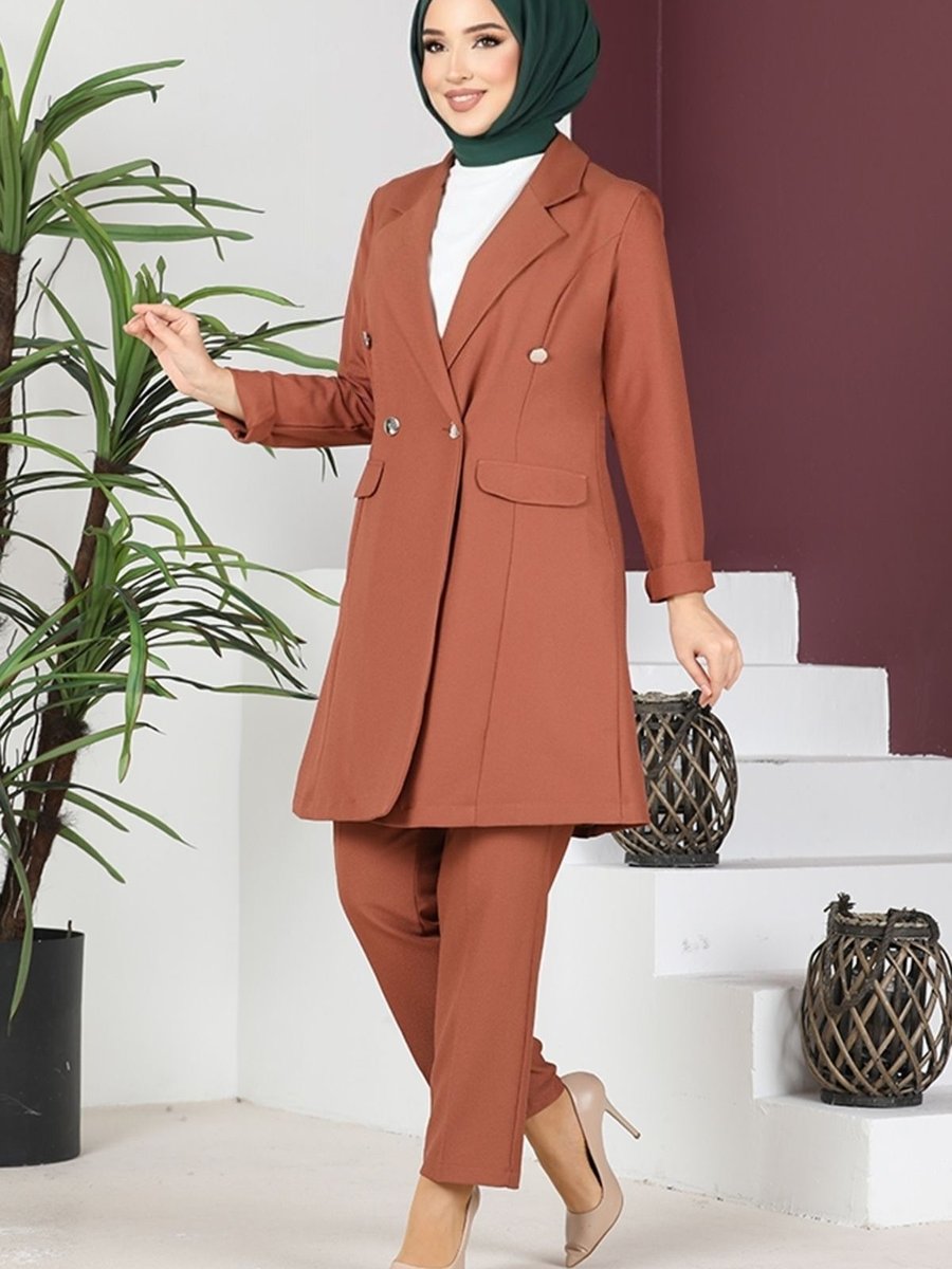 Ayşe Melek Giyim Abiye Moda Blazer Ceketli Takım Taba