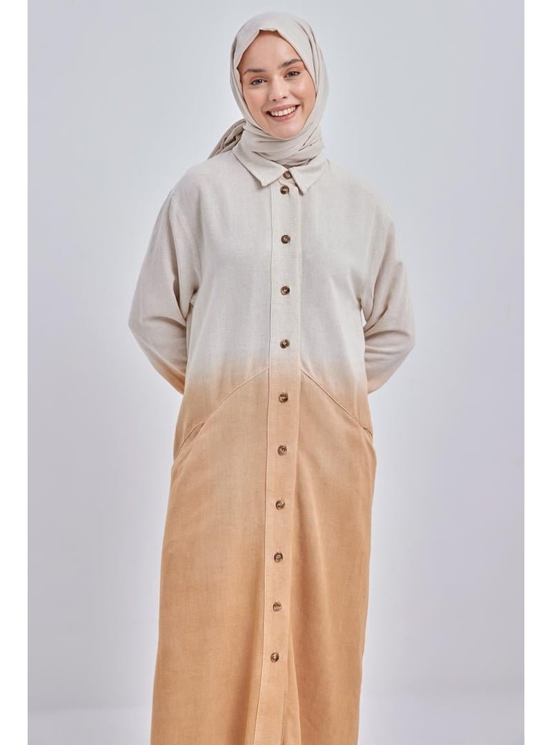 Allday Camel Degrade Keten Gömlek Tunik