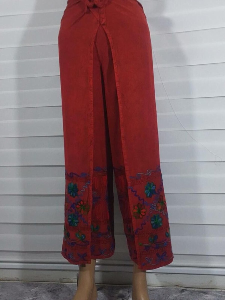 Bohem Stil Kiremit Otantik Nakış İşlemeli Harem Şalvar Bulmaca Pantolon