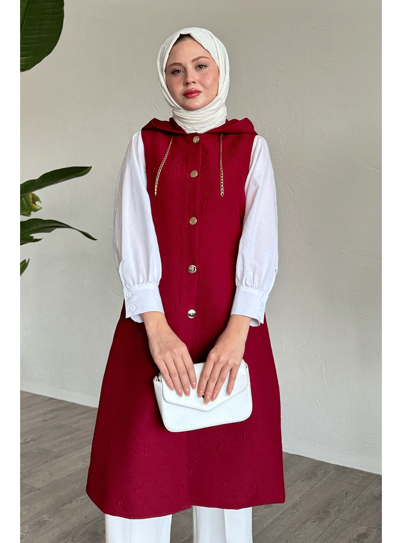 InStyle Bordo Jakar Kapitone Zincir Detaylı Yelek