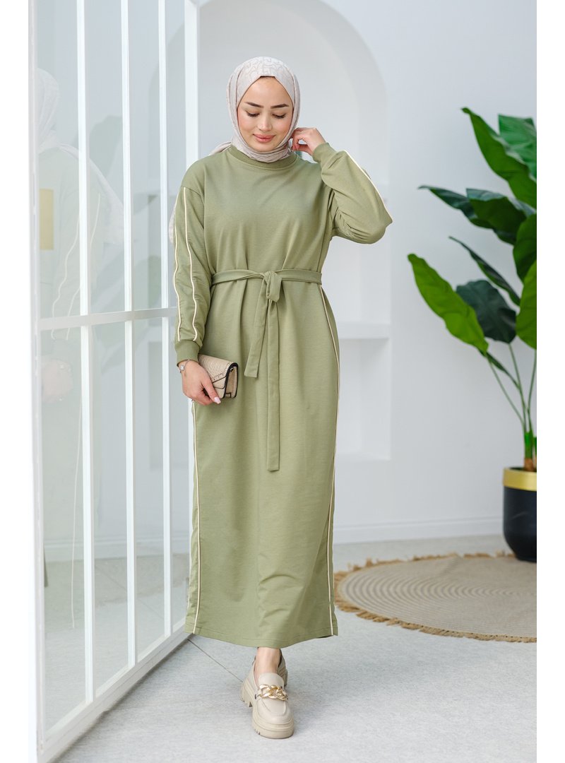 Locco Moda Bağlama Detay Biyeli Elbise Fıstık Yeşil