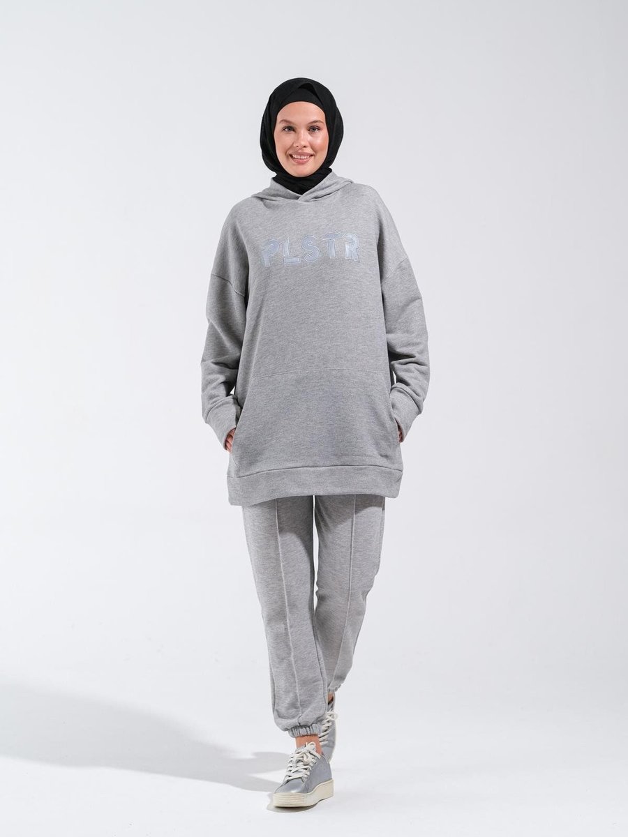Plistre Nakışlı Oversize Sweatshirt