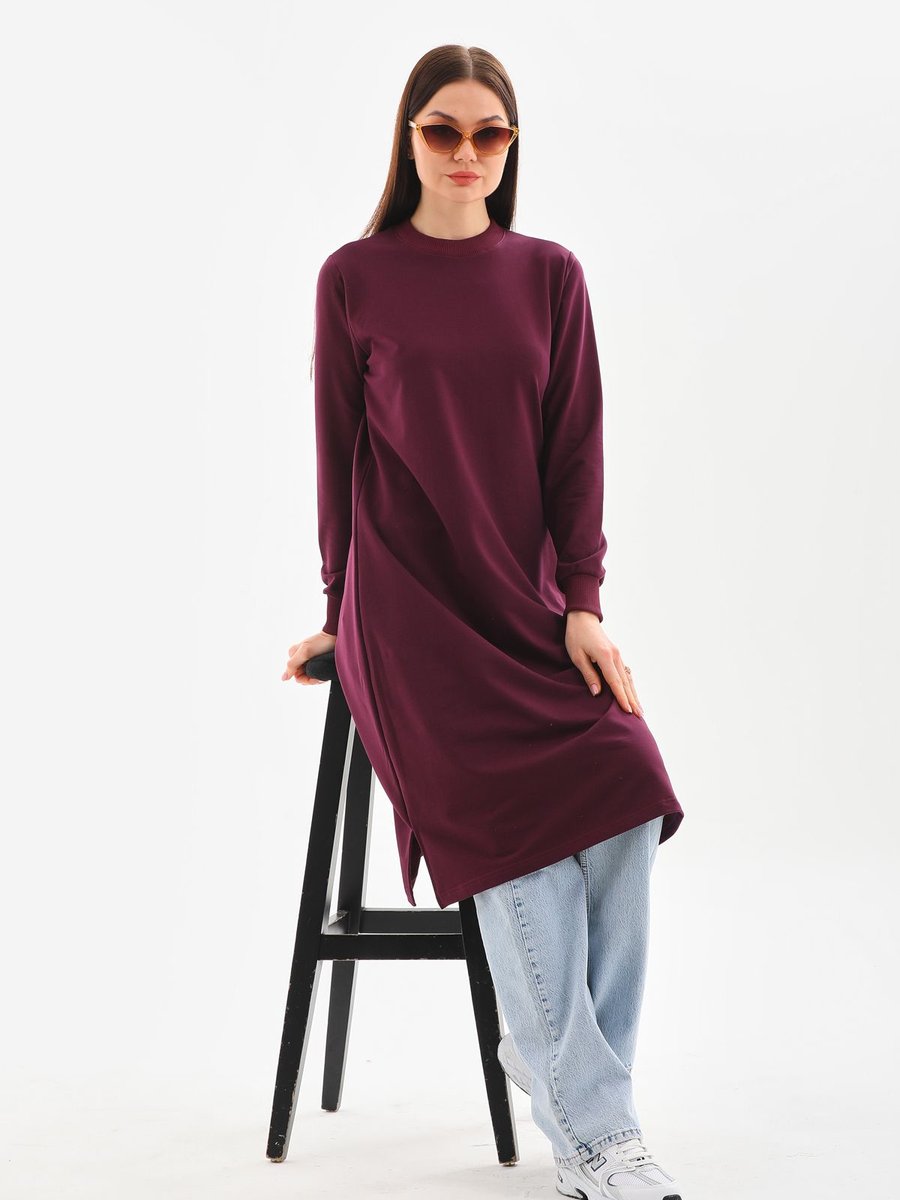 Elif Okur Uzun Sweatshirt Tunik Mürdüm
