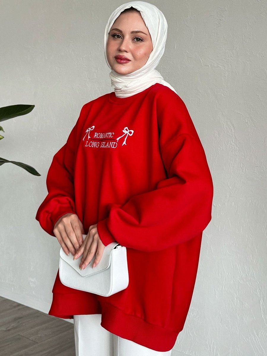 Instyle Fiyonk Yazı İşleme Kırmızı Sweat