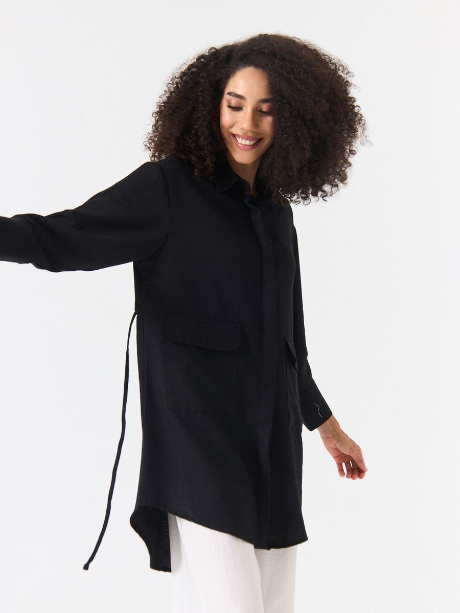 Mia Noura Gömlek Keten Görümlü Kumaş Oversize Uzun Tunik Tarzında