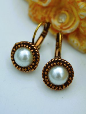 Artbutika İncili Vintage Küpe Cok Renkli