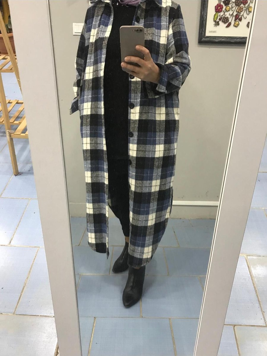 So Pearl Pamuklu Kumaş,uzun Boy,gömlek Yakalı,önden Düğmeli,yanlardan Cepli,bayan Ekose Gömlek,ceket