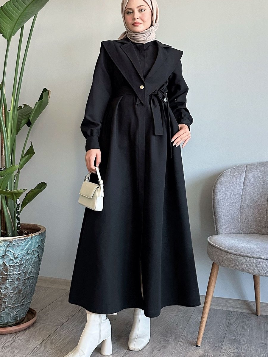 Instyle Bolerolu Kemerli Siyah Trençkot
