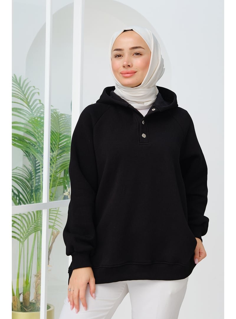 Locco Moda Siyah Çıt Detay Kapüşonlu Sweat
