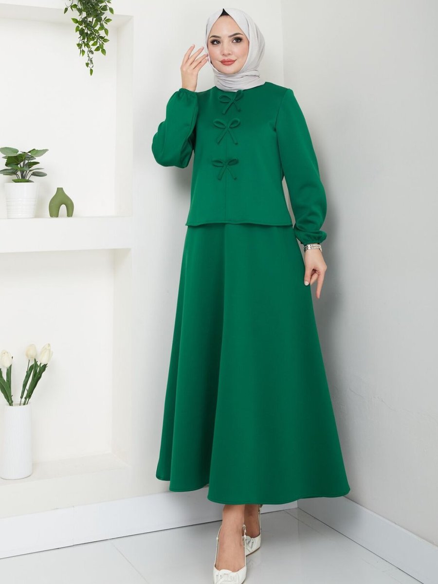 VOLT CLOTHİNG Yeşil Fiyonk Detaylı Etekli Takım