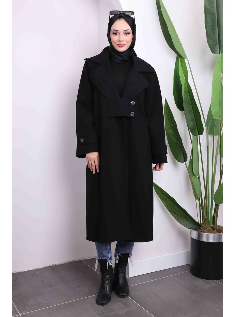 İmaj Butik Siyah Düğme Detaylı Kaşe Kaban