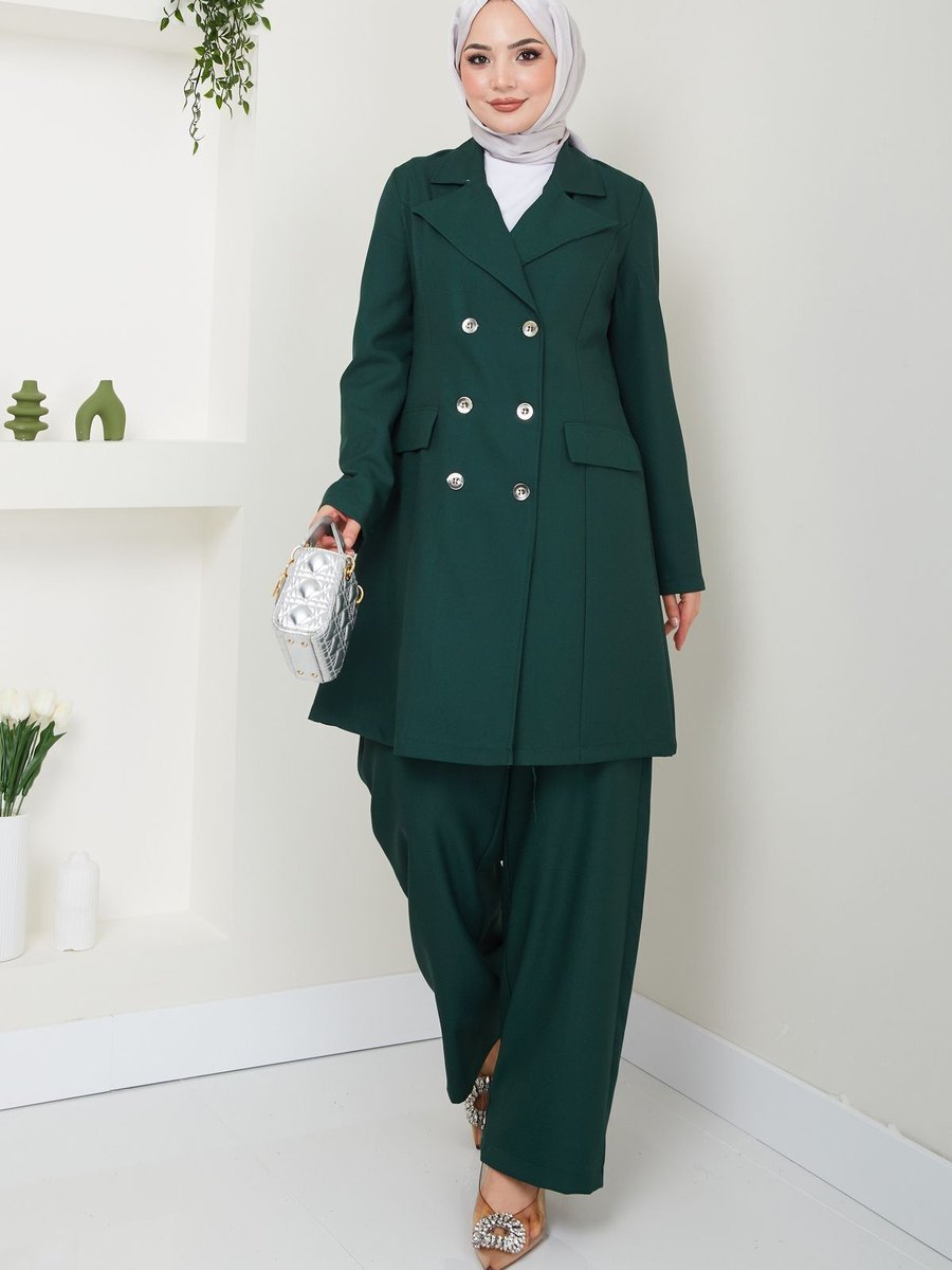 Ayşe Melek Giyim Abiye Moda Blazer Ceket Pantolonlu Takım Zümrüt