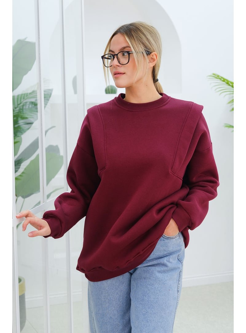 Locco Moda Bordo Çift Omuz Detaylı Sweat