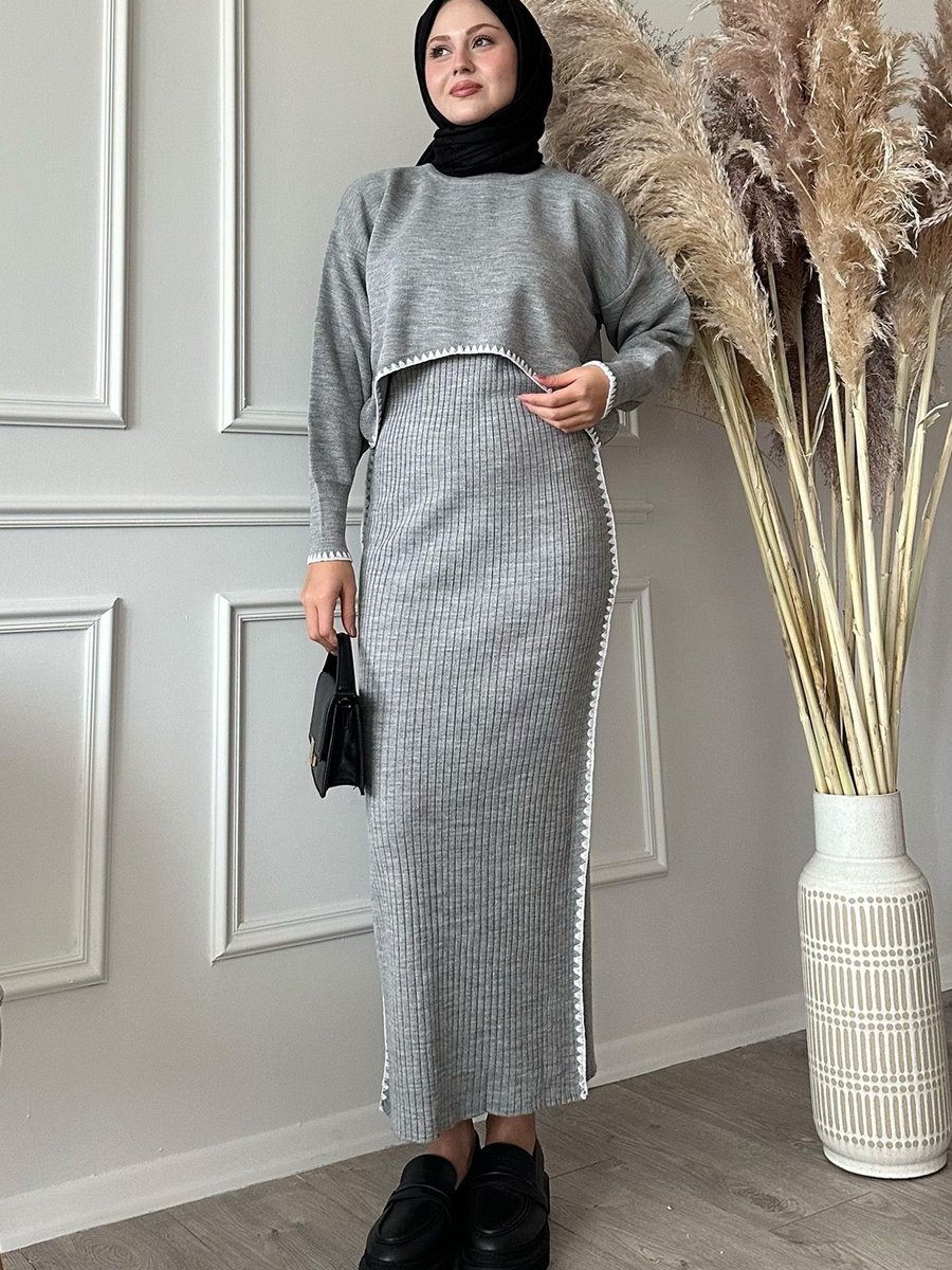 Instyle Boydan Biyeli İkili Gri Triko Takım