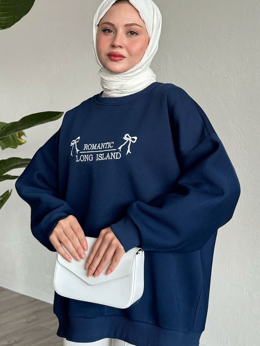 Instyle Fiyonk Yazı İşleme Lacivert Sweat