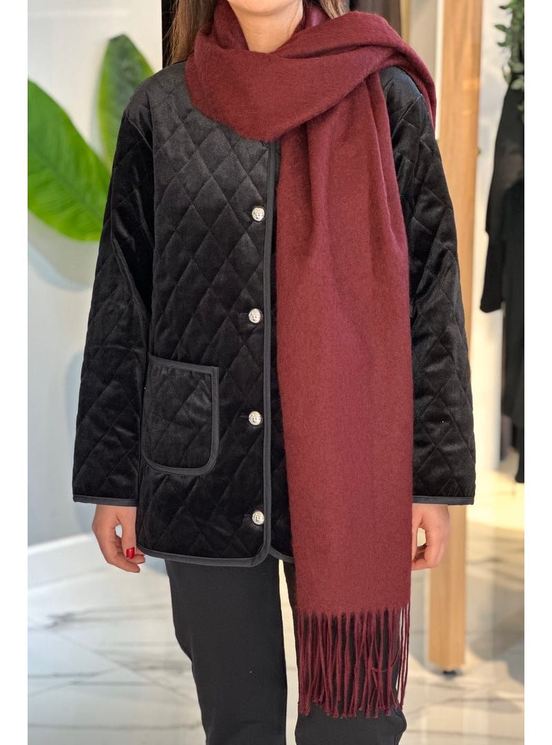 Remsa Bordo Püsküllü Buklet Atkı Şal 45x200 Cm 1285