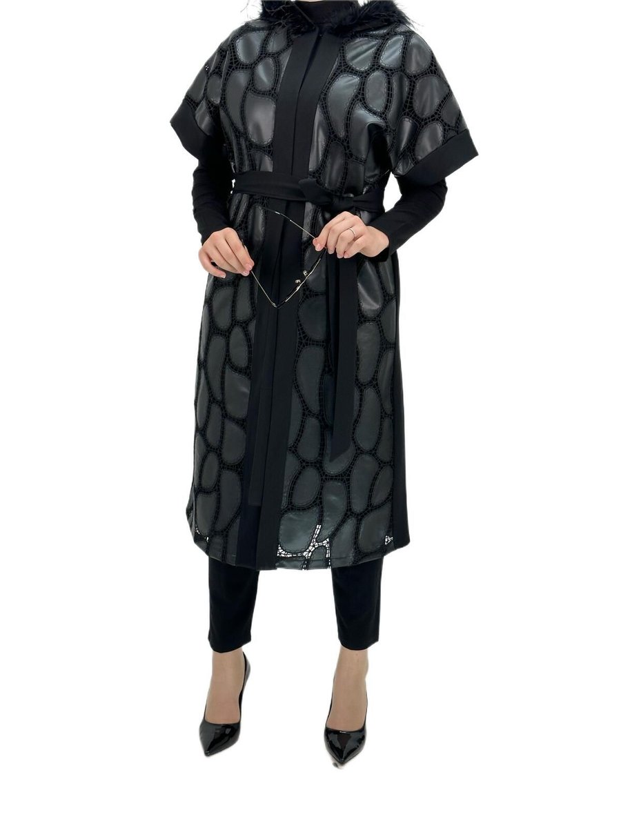 Ottoman Wear Kapüşonlu Deri Yelek Siyah