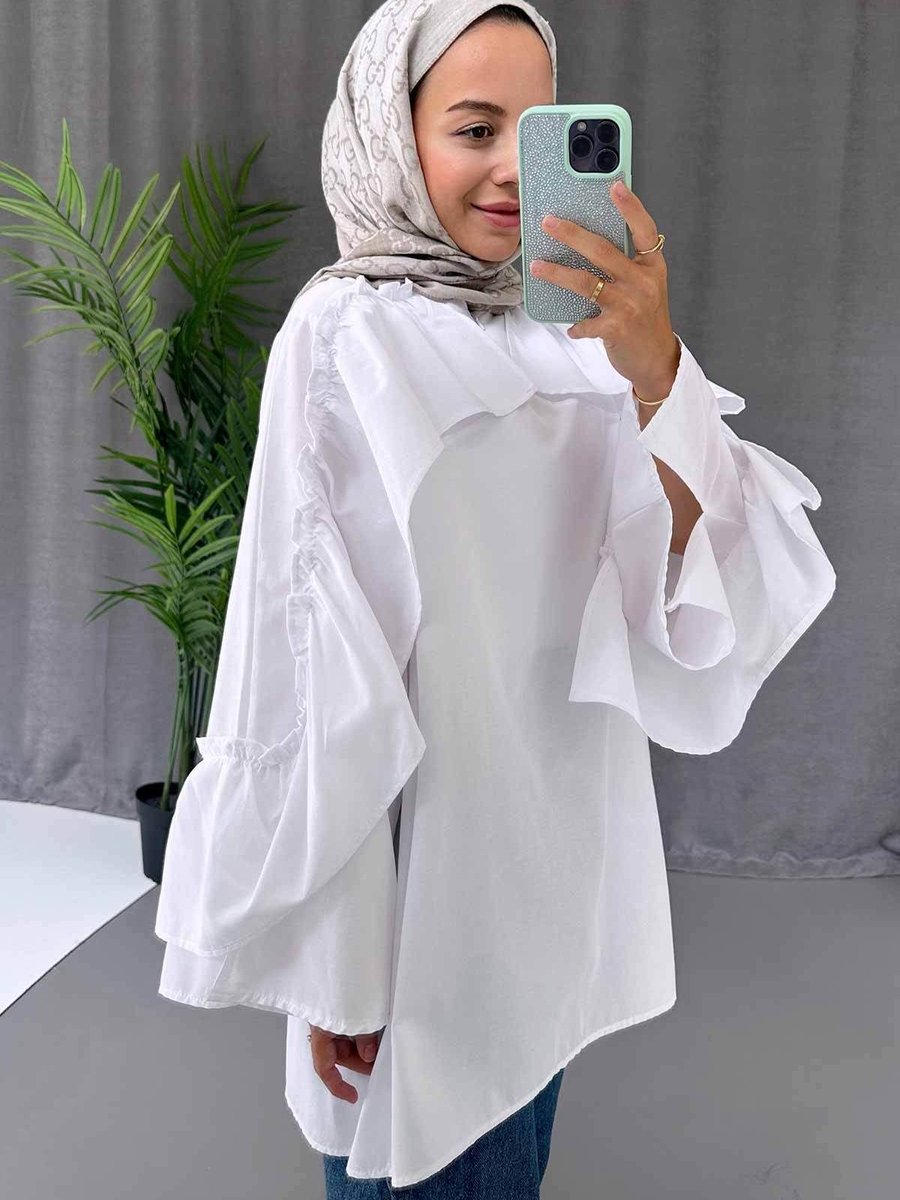 Ka Hijab Fırfır Detay Gömlek Beyaz