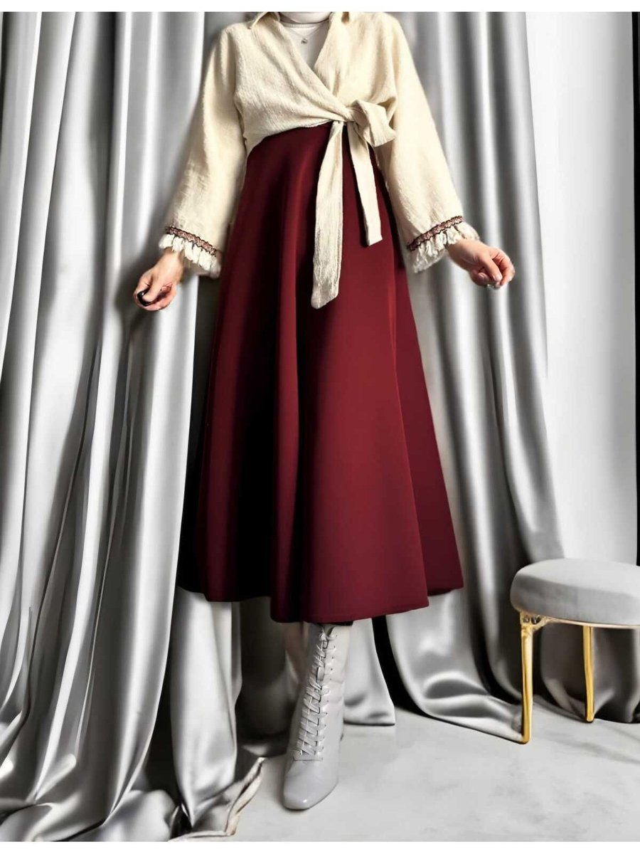 Cng Moda Puf Scuba Bordo Etek