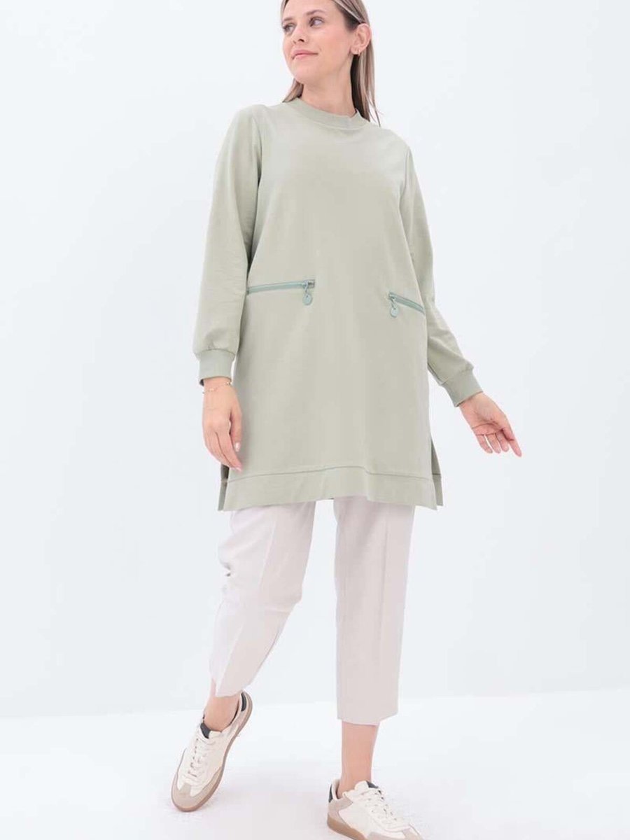 Allday Defne Fermuar Cepli Yırtmaçlı Sweat Tunik