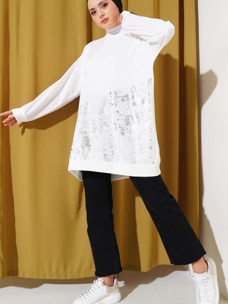 VOLT CLOTHİNG Beyaz Varak Detaylı Tunik