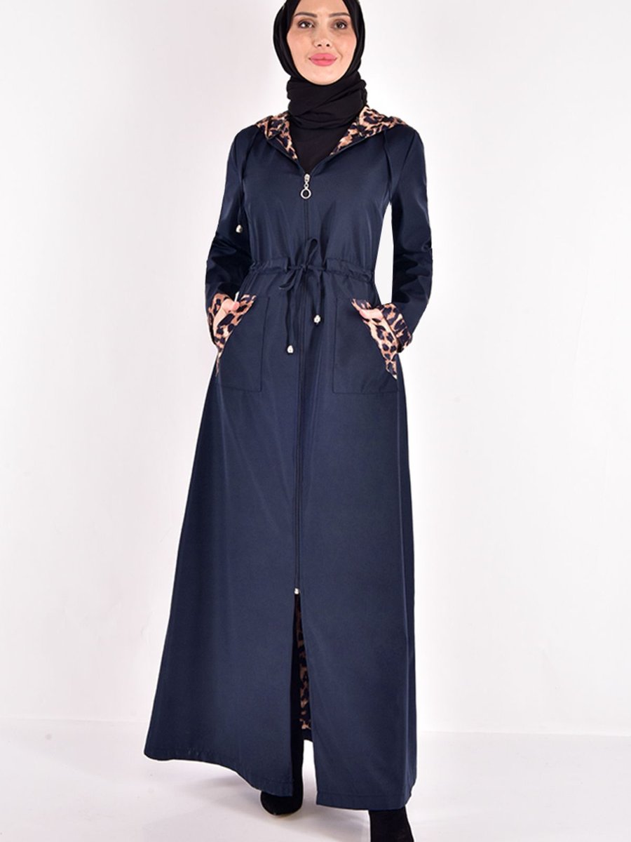 Ayşe Melek Kadın Giyim Moda Leopar Desenli Kapuşonlu Ferace