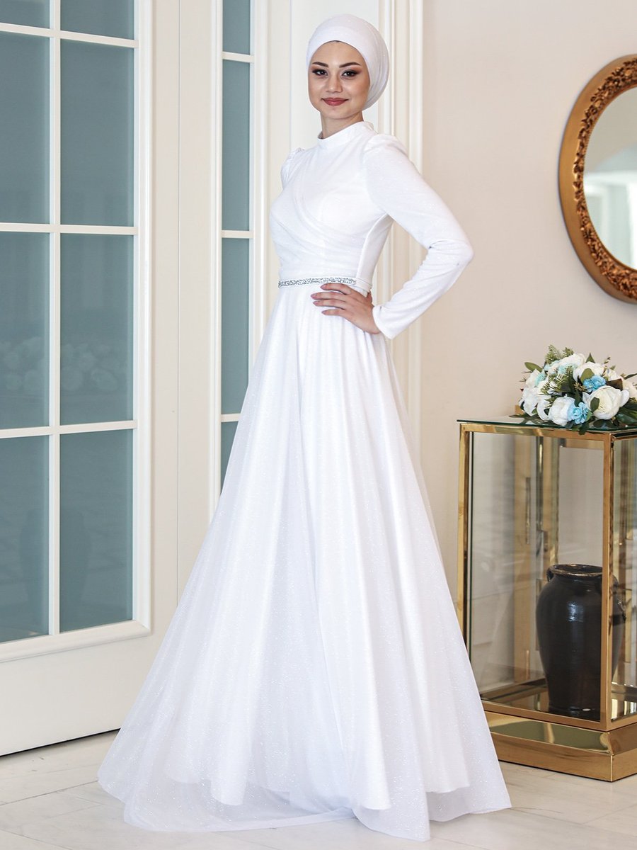 Azra Design Beyaz Abiye Elbise