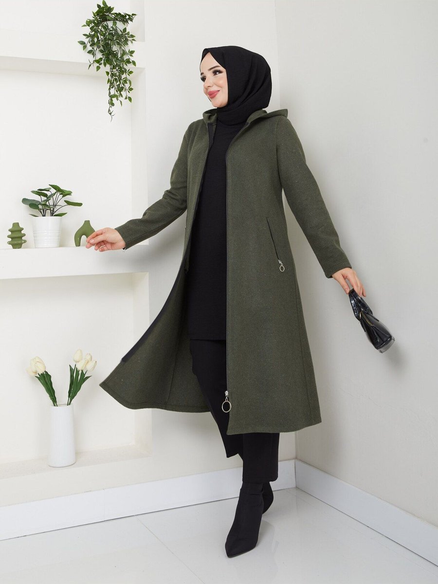 Dlc Tekstil Fermuarlı Kapüşonlu Cepli Kaşe