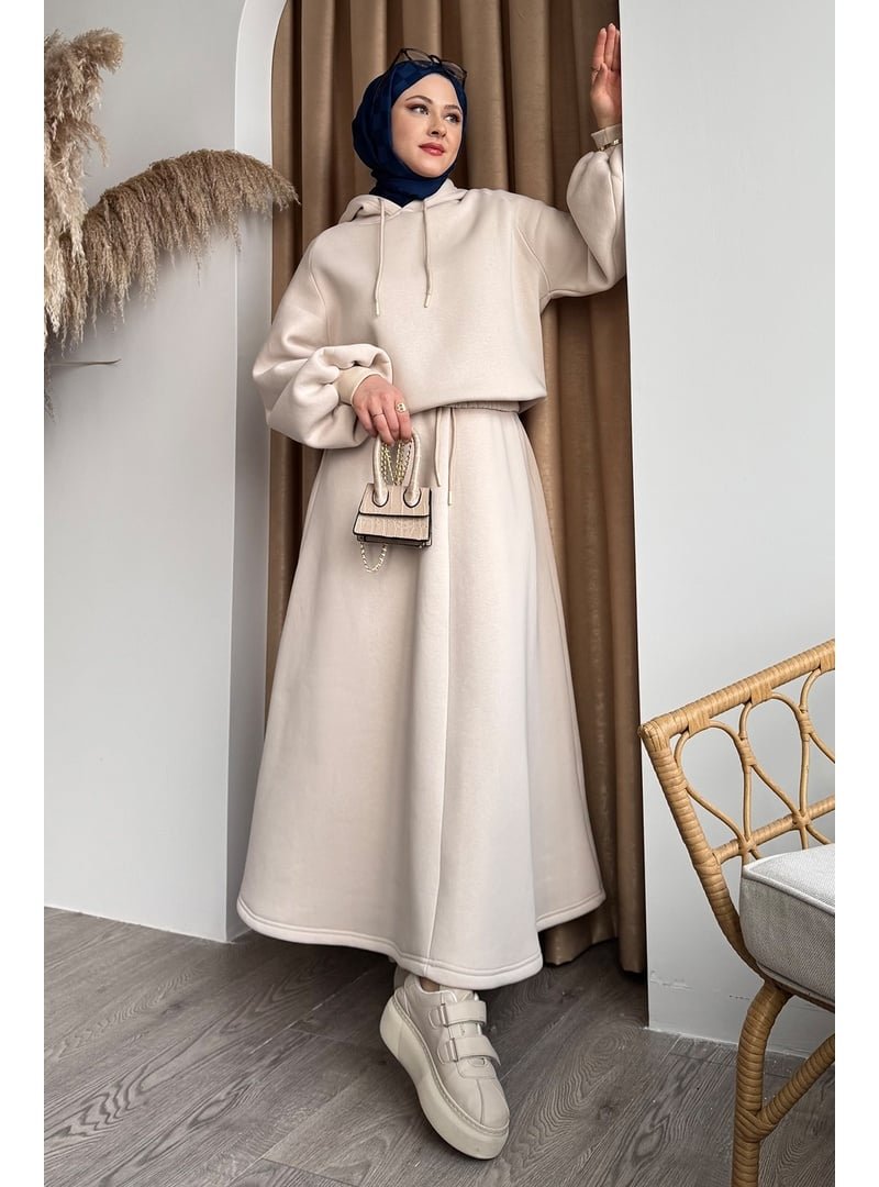 InStyle Balon Kol Sweat Etekli Krem Takım