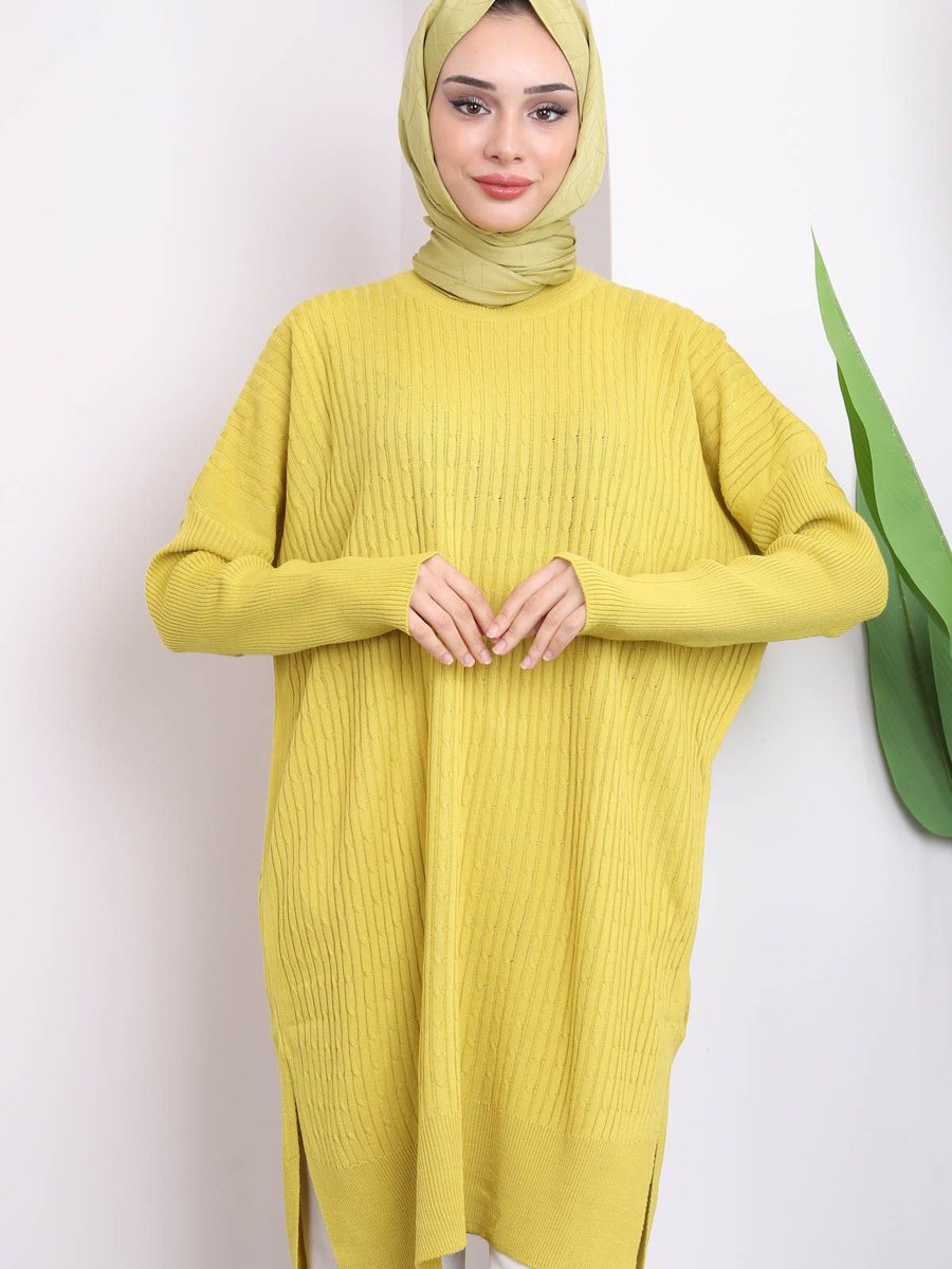 İmajbutik Fıstık Yeşili Bisiklet Yaka Merserize Salaş Triko Tunik