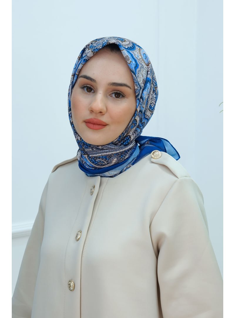 Locco Moda Mavi Etnik Desen Soft Eşarp