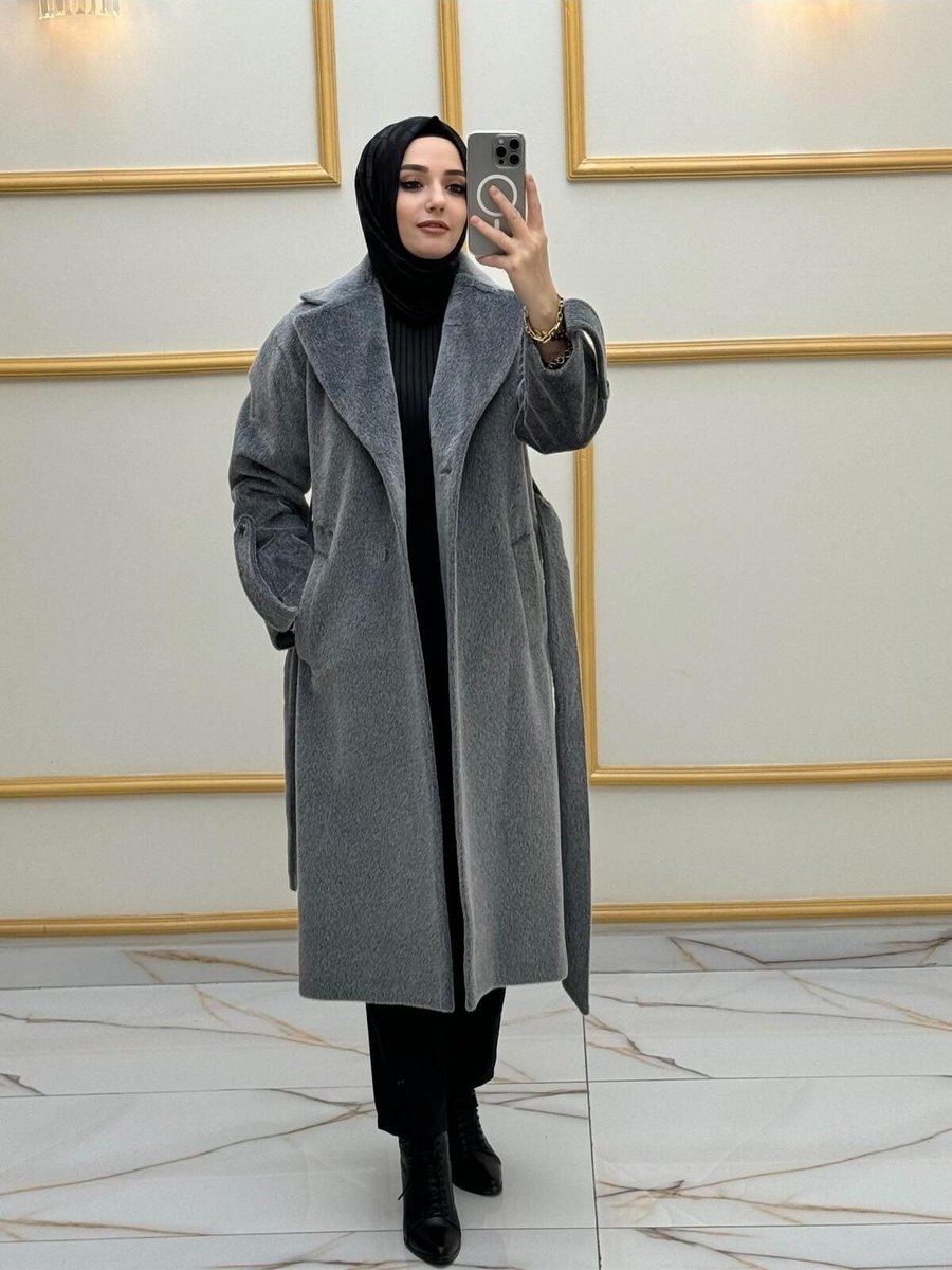 Sinanurmoda Gri Tay Tüyü Kumaş Kaşe Kaban