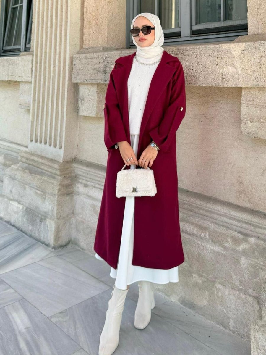 Şulemoda Giyim Vişhy Kaşe Kaban Bordo
