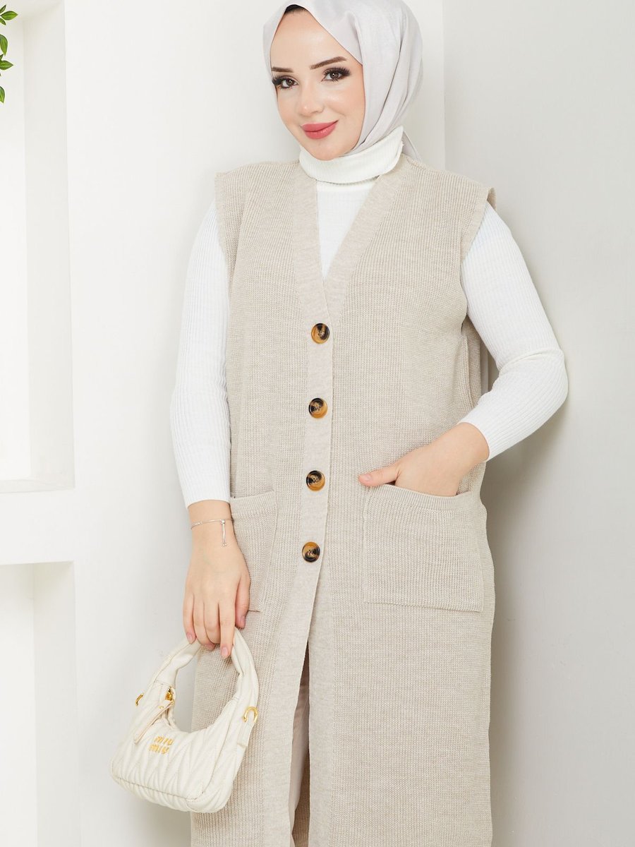 Pamuk Butik Cepli Düğme Kapamalı Triko Yelek