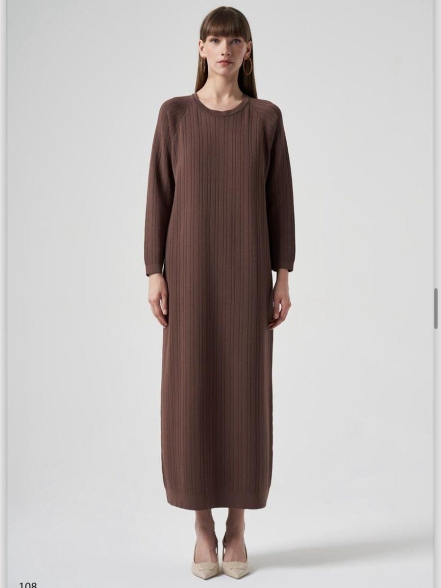 Nuss Dikiş Detaylı Elbise Kahve