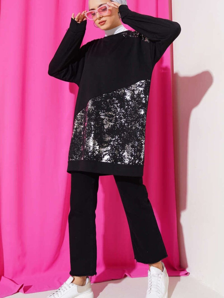 VOLT CLOTHİNG Siyah Varak Detaylı Tunik