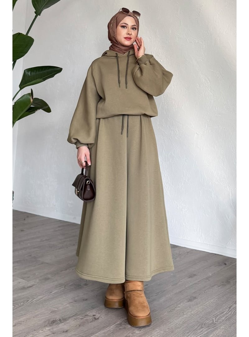 InStyle Balon Kol Sweat Etekli Haki Takım
