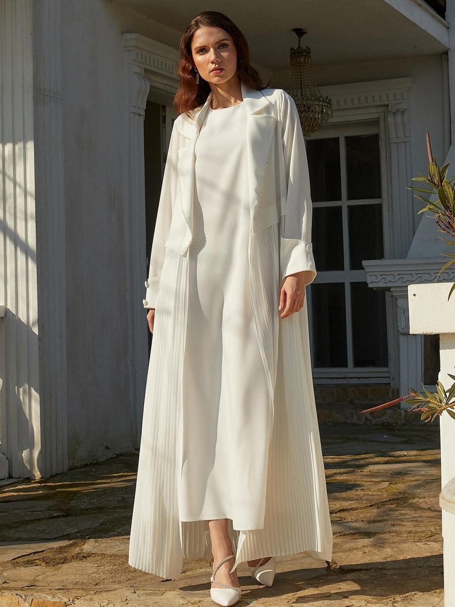 Yafa Clothıng & Accessorıes Taş İşlemeli Abaya Beyaz